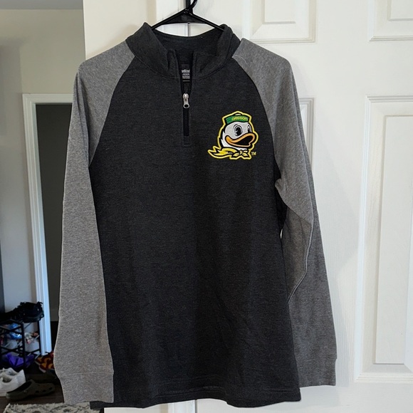 Captivating Other - Oregon Ducks Men's Black and Gray Quarter-Zip Jacket